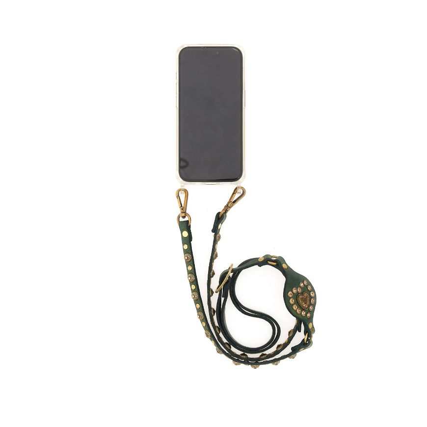 Снимка на CAMPOMAGGI ДАМСКА КОЖЕНА КАИШКА ЗА ТЕЛЕФОН С КАПСИ В ЗЕЛЕНО