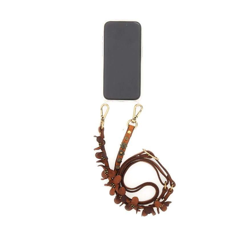 Снимка на CAMPOMAGGI ДАМСКА КОЖЕНА КАИШКА ЗА ТЕЛЕФОН С КАПСИ В КАФЯВО