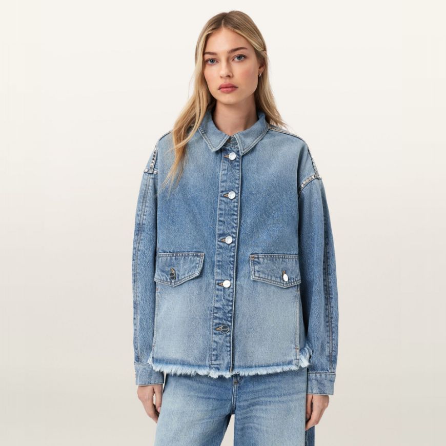 Picture of ALLSAINTS WOMEN'S HETTIE STUD SHACKET IN VINTAGE INDIGO