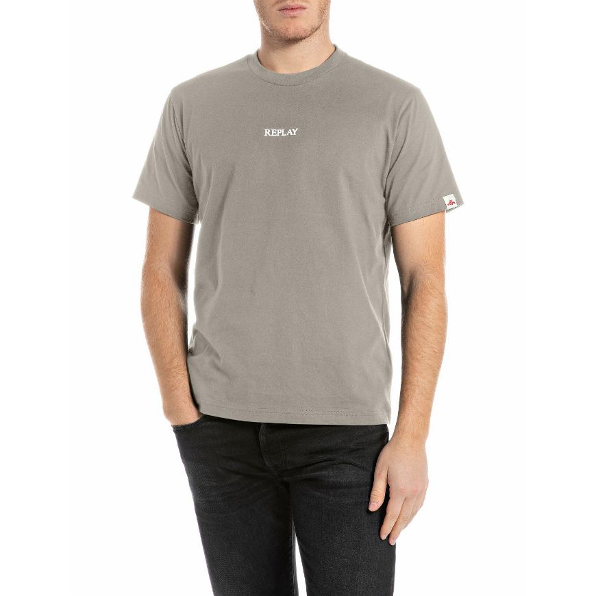Picture of REPLAY MEN'S JERSEY T-SHIRT WITH SHORT SLEEVES AND CHEST LOGO SILVER