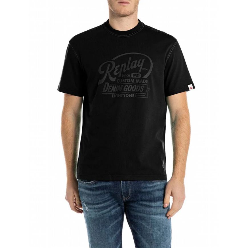Picture of REPLAY MEN'S JERSEY T-SHIRT WITH GRAPHIC AND LETTERING BLACK