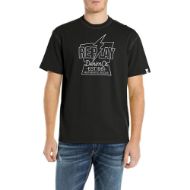 Picture of REPLAY MEN'S OPEN END DRY HAND JERSEY T-SHIRT WITH CHEST PRINT IN BLACK 1