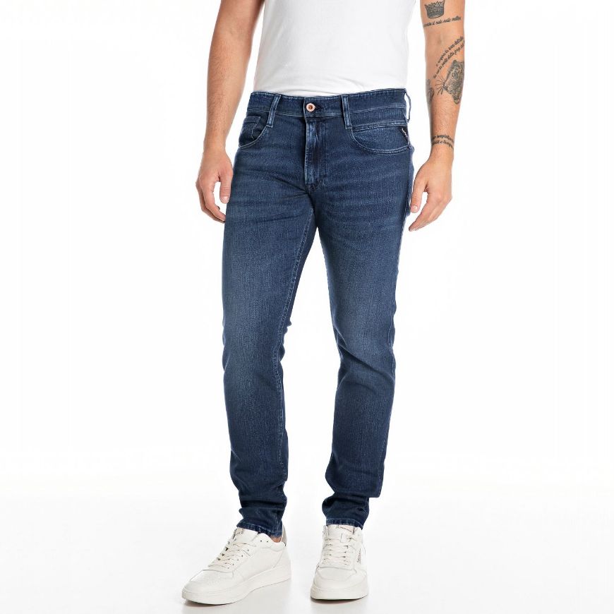 Picture of REPLAY MEN'S ANBASS SLIM FIT JEANS DARK BLUE 10 OZ SUPER SOFT INDIGO STRETCH