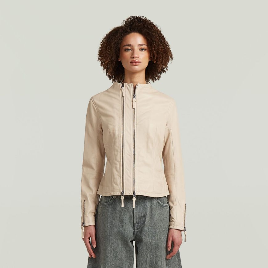 Picture of G-STAR WOMEN'S LYNN LEATHER BIKER JACKET IN CREAM