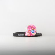 Picture of LOVE MOSCHINO WOMEN'S PRINTED SATIN SLIDES IN PINK 1