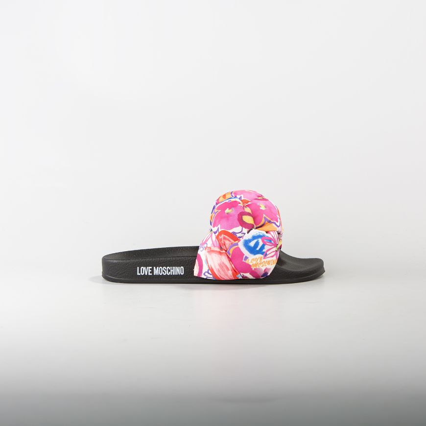 Picture of LOVE MOSCHINO WOMEN'S PRINTED SATIN SLIDES IN PINK