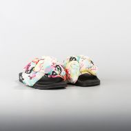 Picture of LOVE MOSCHINO WOMEN'S PRINTED SATIN SLIDES IN BLACK 2