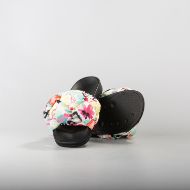 Picture of LOVE MOSCHINO WOMEN'S PRINTED SATIN SLIDES IN BLACK 3