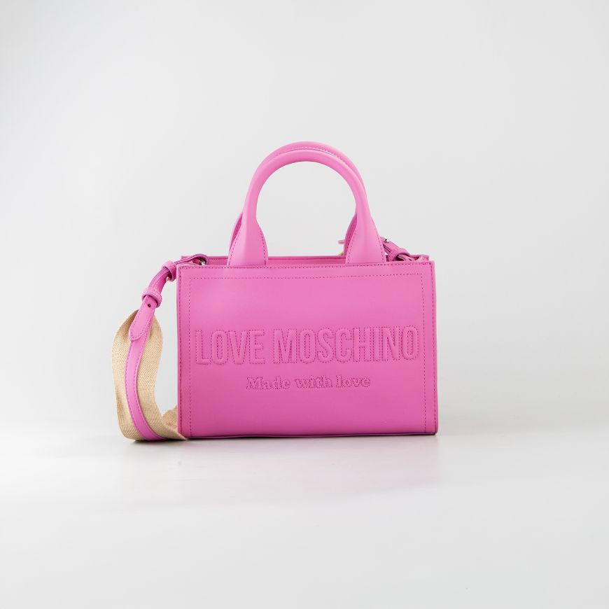 Picture of LOVE MOSCHINO WOMEN'S SMALL SHOPPING BAG SIGNATURE LOVE IN FUCHSIA