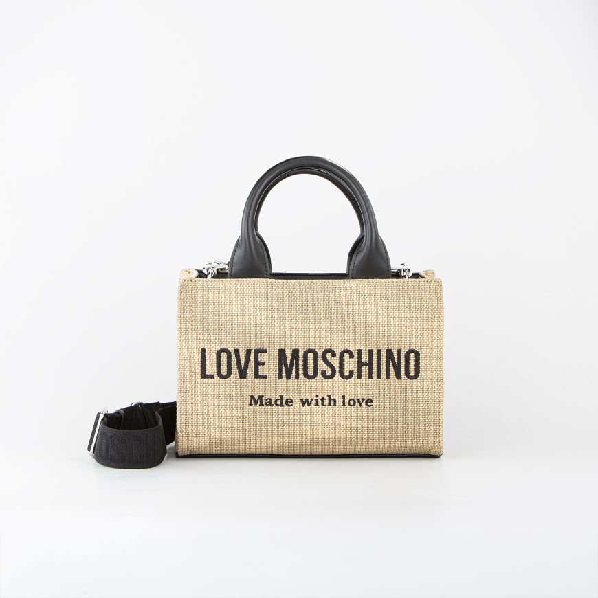 Picture of LOVE MOSCHINO WOMEN'S MINI SHOPPING BAG CANVAS SIGNATURE LOVE IN BEIGE