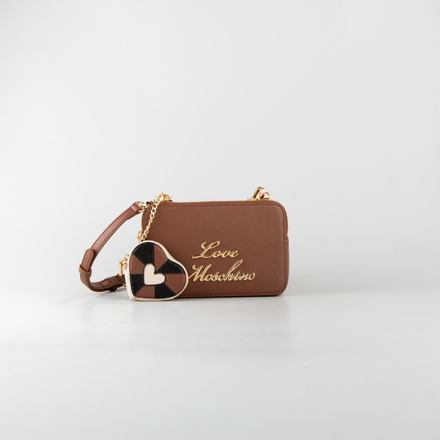 Picture of LOVE MOSCHINO WOMEN'S CROSSBODY BAG WITH HEART-SHAPED CHARM IN DARK TAN
