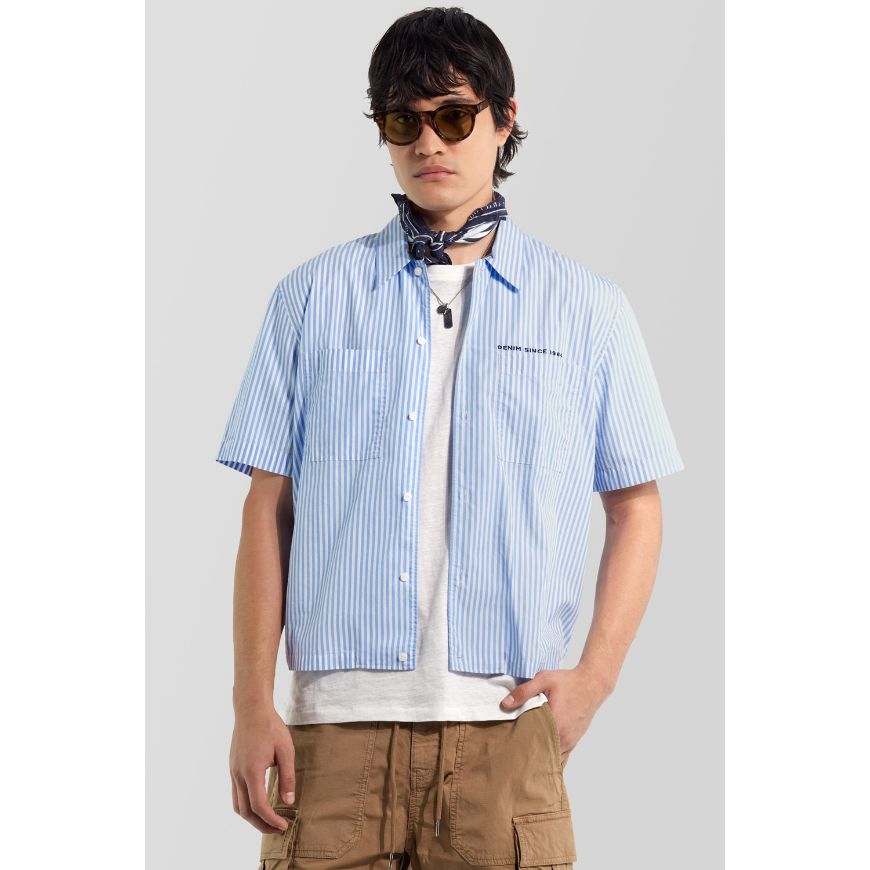 Picture of GAS MEN'S JOYCE R SHIRT ST79 LIGHT AZURE+WHITE