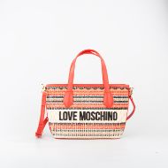 Picture of LOVE MOSCHINO WOMEN'S MINI SHOPPING BAG RAFFIA EFFECT FABRIC SUNSET STRIPES IN RED 1