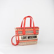 Picture of LOVE MOSCHINO WOMEN'S MINI SHOPPING BAG RAFFIA EFFECT FABRIC SUNSET STRIPES IN RED 2