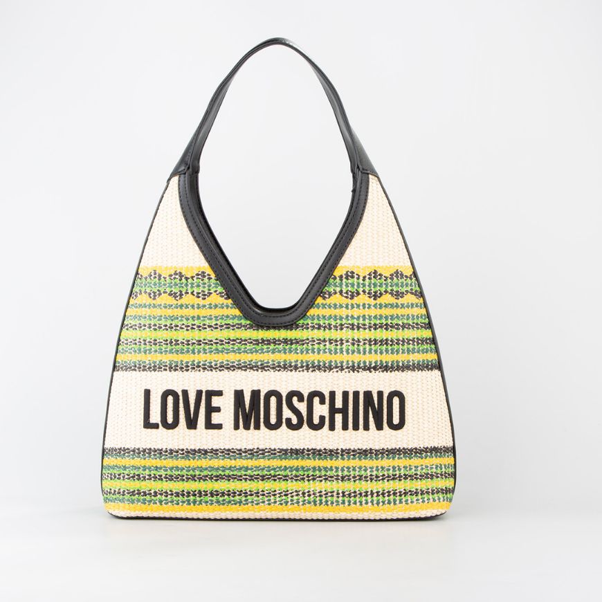 Picture of LOVE MOSCHINO WOMEN'S HOBO BAG RAFFIA EFFECT FABRIC SUNSET STRIPES IN YELLOW