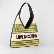 Picture of LOVE MOSCHINO WOMEN'S HOBO BAG RAFFIA EFFECT FABRIC SUNSET STRIPES IN YELLOW 2