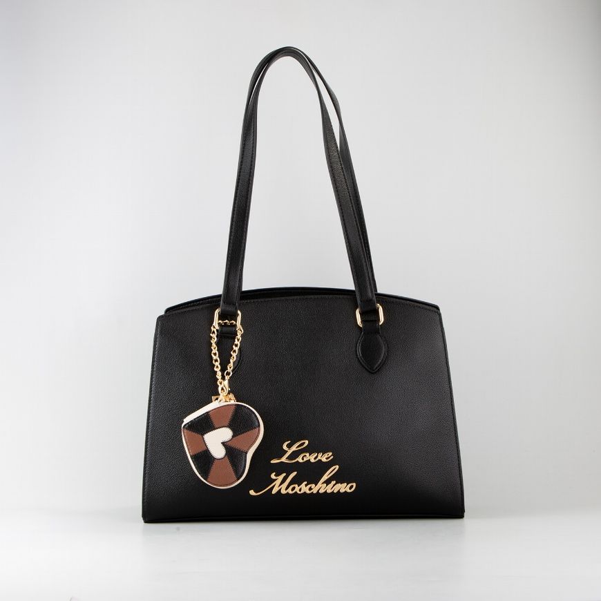 Picture of LOVE MOSCHINO WOMEN'S SHOPPING BAG WITH HEART-SHAPED CHARM IN BLACK