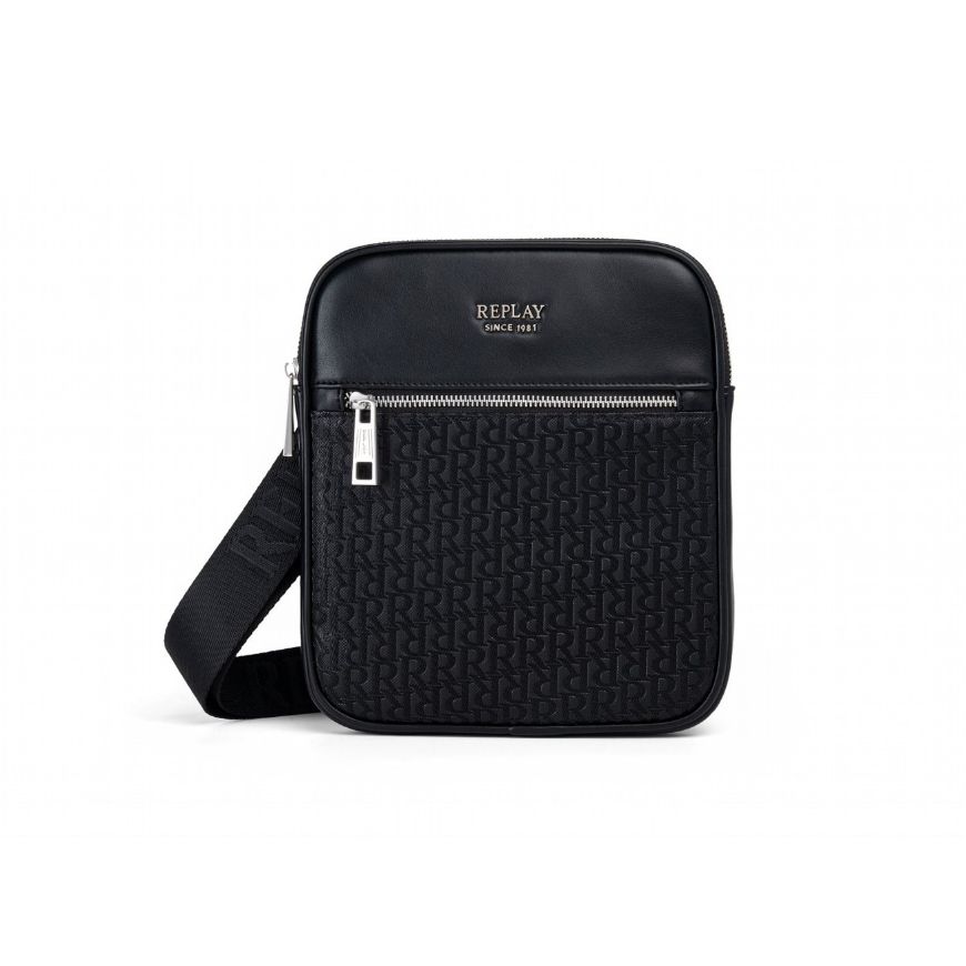 Picture of REPLAY MEN'S R MONOGRAM PU CROSSBODY BAG IN BLACK