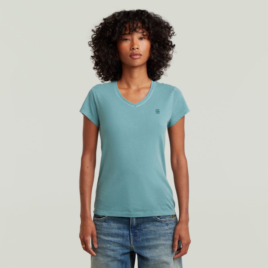 Снимка на G-STAR ДАМСКИ ТОП OVERDYED EYBEN SLIM V-NECK TOP 2.0 В MINERAL BLUE GD