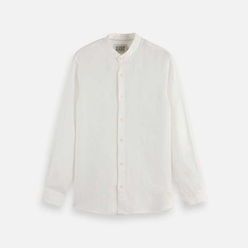 Picture of SCOTCH&SODA MEN'S CORE - LINEN SHIRT LS STAND UP COLLAR IN WHITE TRADITIONAL