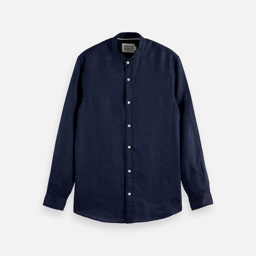 Picture of SCOTCH&SODA MEN'S CORE - LINEN SHIRT LS STAND UP COLLAR IN NAVY