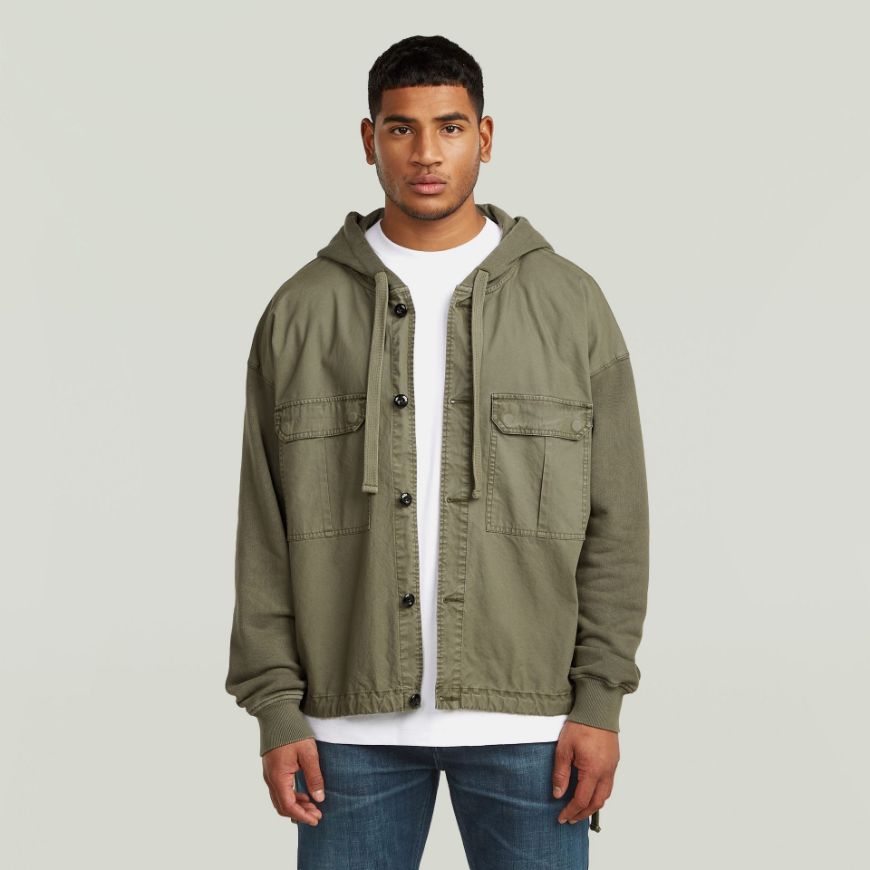 Picture of G-STAR MEN'S WOVEN MIX LOOSE HOODED SWEAT OVERSHIRT IN SHADOW OLIVE GD