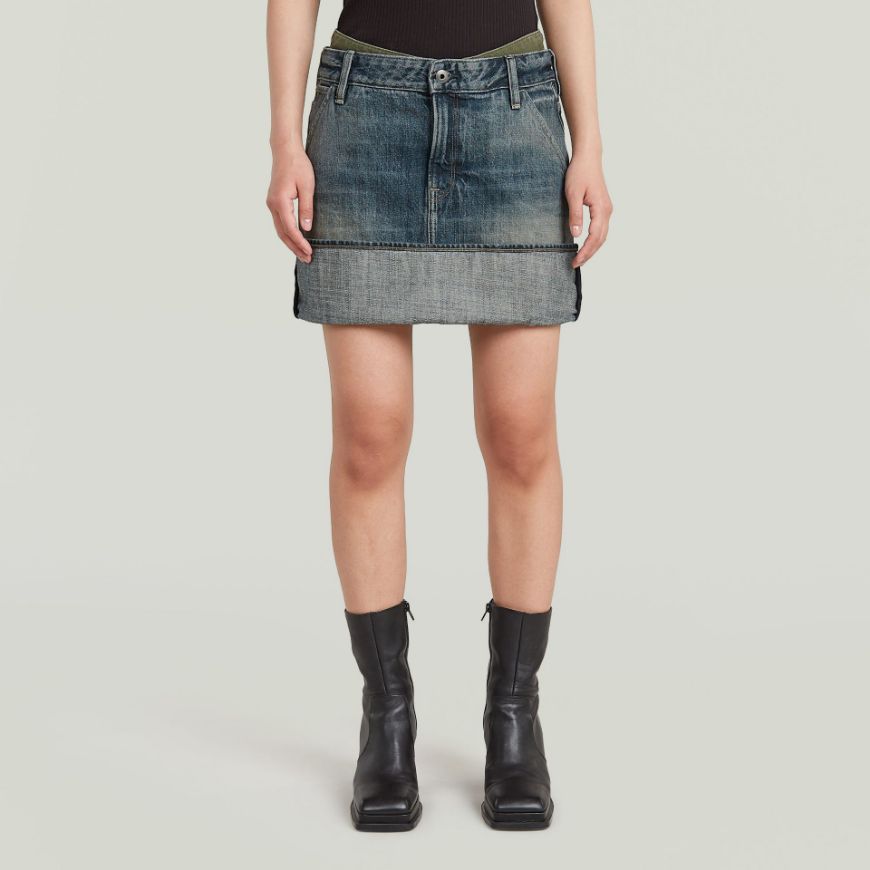 Picture of G-STAR WOMEN'S HYBRID TURN-UP MINI SKIRT IN ANTIQUE BLUESCHIST FB