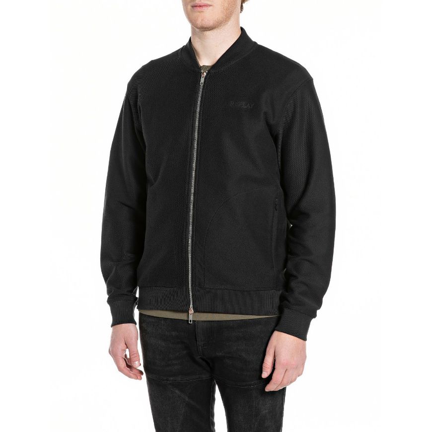 Снимка на REPLAY МЪЖКИ СУИТШЪРТ DIAGONAL JERSEY FULL-ZIP SWEATSHIRT WITH BOMBER-STYLE NECK BLACK