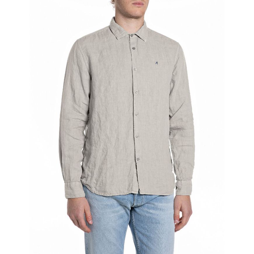 Снимка на REPLAY МЪЖКА РИЗА REGULAR FIT LINEN SHIRT В КОСТНО СИВО