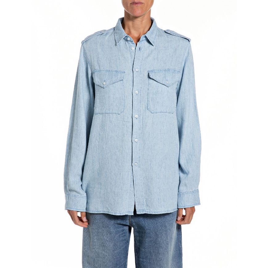 Снимка на REPLAY ДАМСКА РИЗА LINEN AND TENCEL DENIM SHIRT В СВЕТЛОСИНЬО