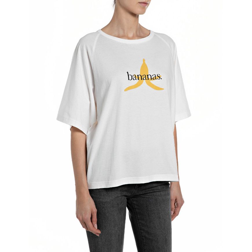 Снимка на REPLAY ДАМСКИ ТОП OVERSIZED COTTON T-SHIRT WITH BANANAS PRINT В БЯЛО