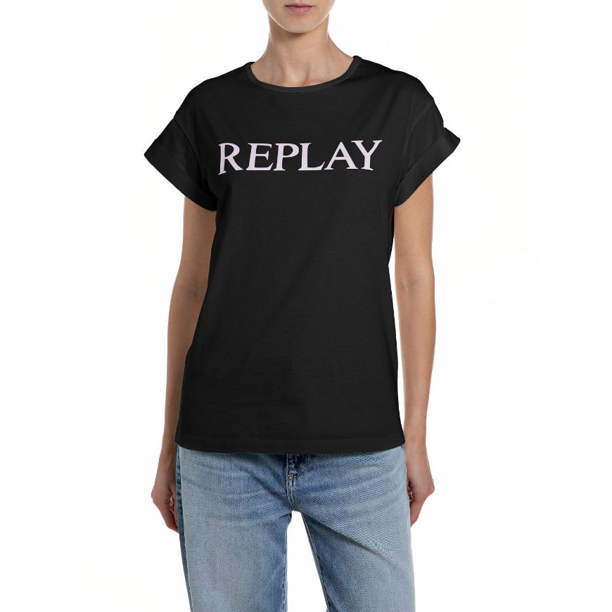 Снимка на REPLAY ДАМСКИ ТОП JERSEY T-SHIRT WITH LOGO PRINT В ЧЕРНО