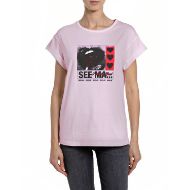 Снимка на REPLAY ДАМСКИ ТОП JERSEY T-SHIRT WITH CHEST PRINT В РОЗОВО ФЛАМИНГО 1
