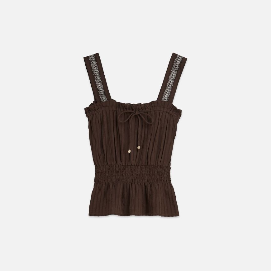 Снимка на SCOTCH&SODA ДАМСКИ ТОП COTTON CREPE SMOCKED WAIST TANK В КАФЯВО