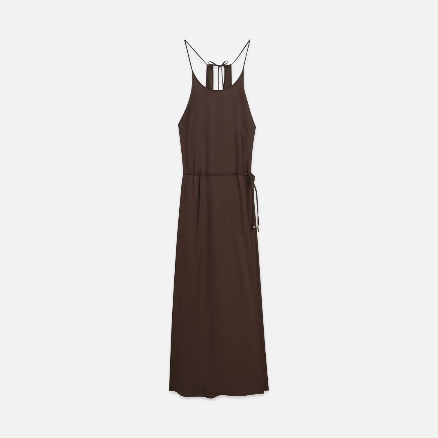 Picture of SCOTCH&SODA WOMEN'S VISCOSE MAXI CAMI WRAP DRESS IN BROWN