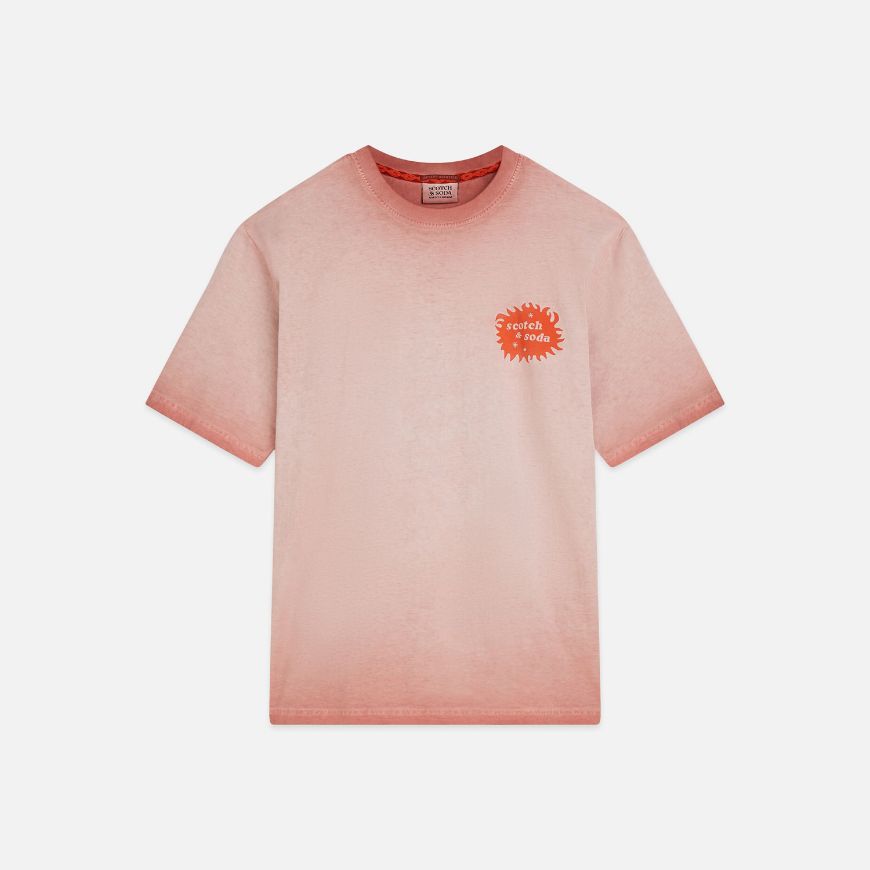 Picture of SCOTCH&SODA MEN'S FRONT AND BACK ARTWORK LOOSE FIT COL-DDYED T-SHIRT IN DARK PINK
