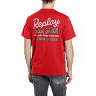 Picture of REPLAY MEN'S JERSEY T-SHIRT WITH SMALL AND BIG PRINTS IN RED 2