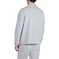 Picture of REPLAY MEN'S COTTON TWILL OVERSHIRT IN NAVY/CHALK 2