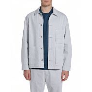 Picture of REPLAY MEN'S COTTON TWILL OVERSHIRT IN NAVY/CHALK 1