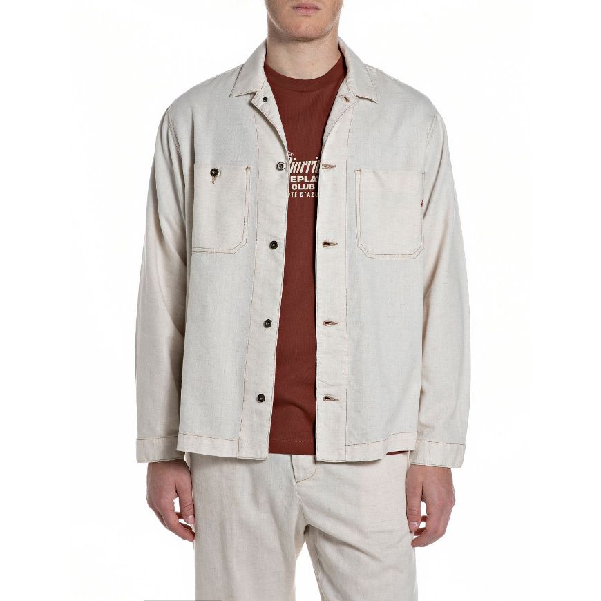 Снимка на REPLAY MEN'S COTTON LINEN DENIM OVERSHIRT В ЕКРЮ