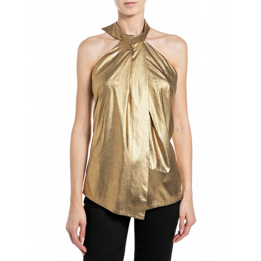 Снимка на REPLAY ДАМСКИ ТОП HALTERNECK CREPE COATED TOP WITH ZIPPER В ЗЛАТИСТО