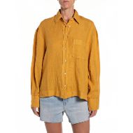Picture of REPLAY WOMEN'S OVERSIZED LINEN SHIRT IN OCHER ARROWWOOD 1