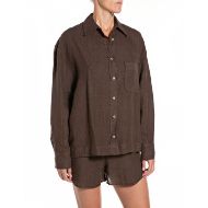 Picture of REPLAY WOMEN'S OVERSIZED LINEN SHIRT IN COFFEE 1
