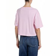Picture of REPLAY WOMEN'S CHICA CALIENTE CROPPED OVERSIZED T-SHIRT IN FLAMINGO PINK 2