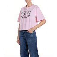 Picture of REPLAY WOMEN'S CHICA CALIENTE CROPPED OVERSIZED T-SHIRT IN FLAMINGO PINK 1