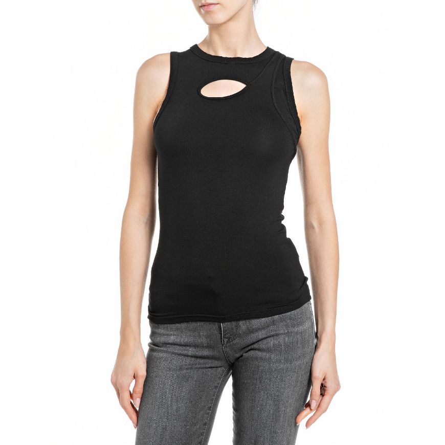 Снимка на REPLAY ДАМСКИ ТОП SLIM-FIT STRETCH RAYON JERSEY TOP В ЧЕРНО