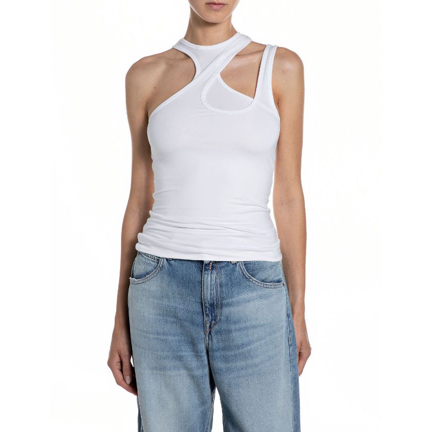 Снимка на REPLAY ДАМСКИ ТОП SLIM-FIT STRETCH RAYON JERSEY TOP В БЯЛО