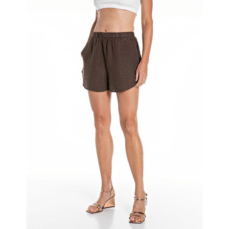 Picture of REPLAY WOMEN'S COMFORT FIT LINEN SHORTS IN COFFEE