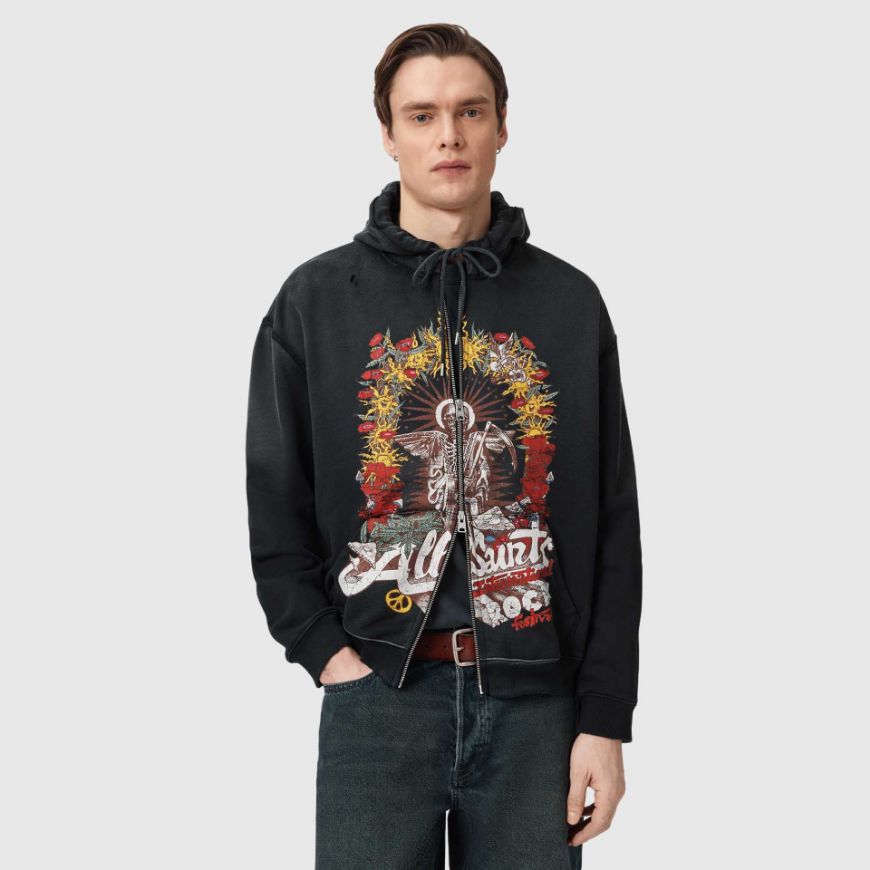 Снимка на ALLSAINTS МЪЖКИ СУИТШЪРТ ROQUE ZIP HOODY WASHED BLACK