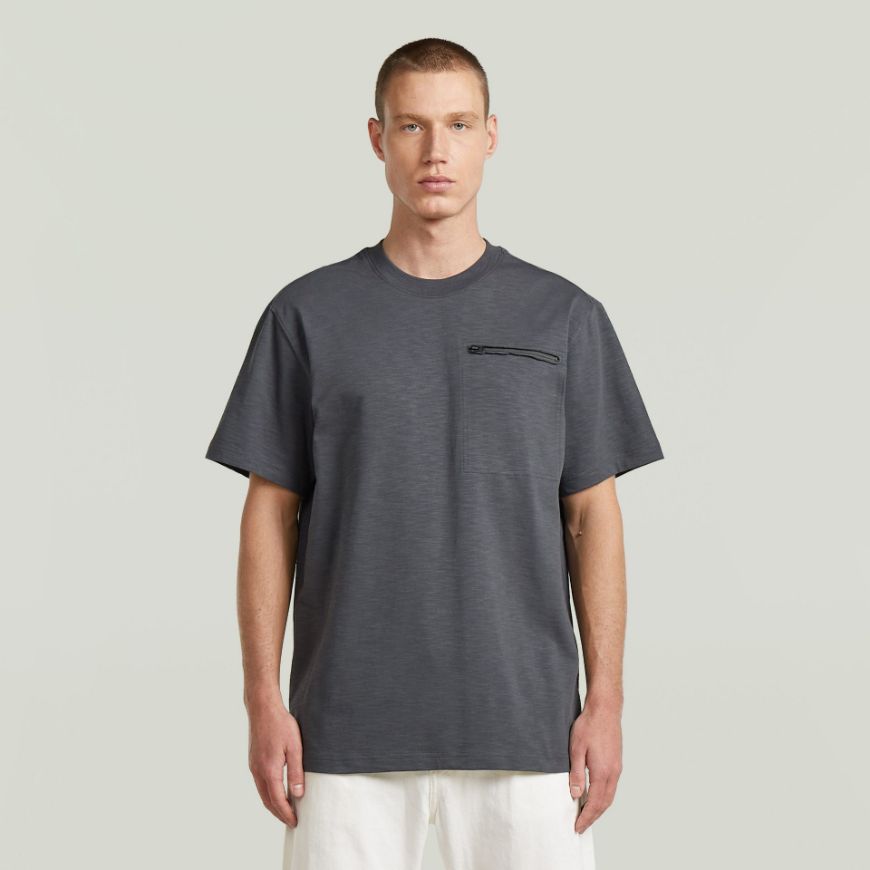 Picture of G-STAR MEN'S DISTRESSED ZIP POCKET T-SHIRT IN PETROL